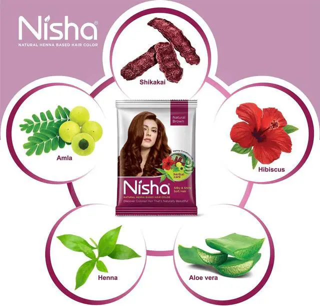 Alt view image 3 of 5 - Nisha Natural Henna Based Hair Color Henna Silky & Shiny Soft Hair 15Gm Each Pack Natural Brown (Pack Of 10)
