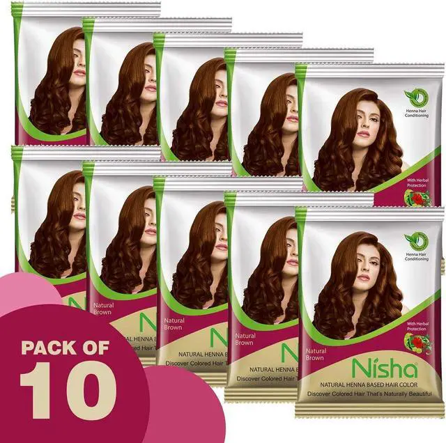 Alt view image 4 of 5 - Nisha Natural Henna Based Hair Color Henna Silky & Shiny Soft Hair 15Gm Each Pack Natural Brown (Pack Of 10)
