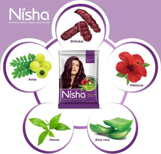 Alt view image 3 of 5 - Nisha Natural Henna Based Hair Color Henna Silky & Shiny Soft Hair 15Gm Each Pack Burgundy Red (Pack Of 10)