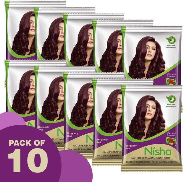 Alt view image 4 of 5 - Nisha Natural Henna Based Hair Color Henna Silky & Shiny Soft Hair 15Gm Each Pack Burgundy Red (Pack Of 10)