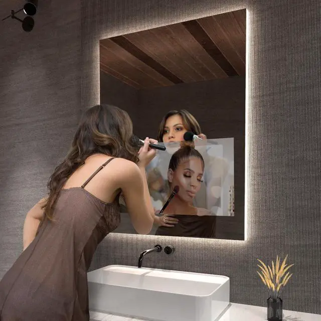 Alt view image 5 of 7 - 33" x 24" Smart Bathroom Vanity Waterproof Mirror Build in 21.5" Touch Screen TV with Adjustable 3 Color Led Lighted