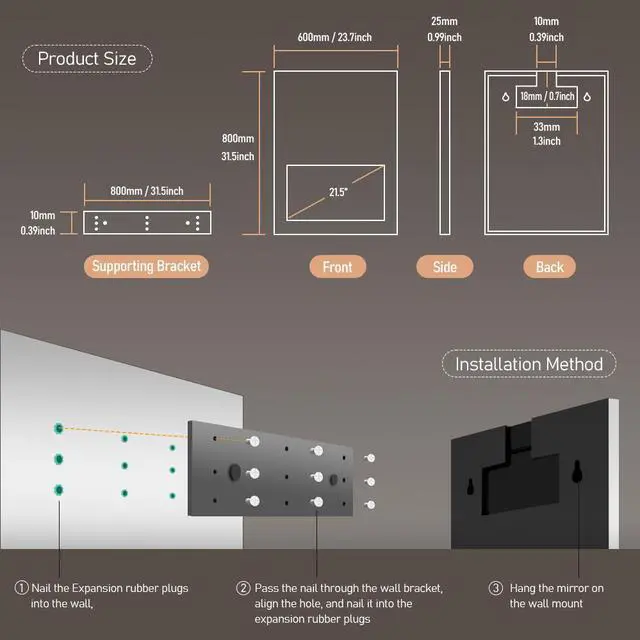 Alt view image 4 of 7 - 33" x 24" Smart Bathroom Vanity Waterproof Mirror Build in 21.5" Touch Screen TV with Adjustable 3 Color Led Lighted