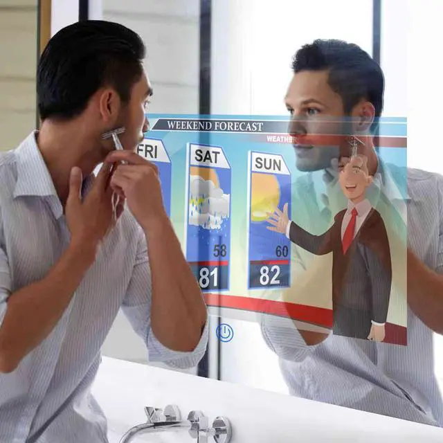 Alt view image 7 of 7 - 33" x 24" Smart Bathroom Vanity Waterproof Mirror Build in 21.5" Touch Screen TV with Adjustable 3 Color Led Lighted