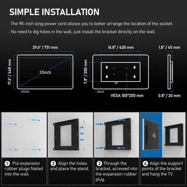 Alt view image 7 of 7 - Leotachi 4K Ultra HD 32-inch High-end Bathroom Mirror TV IP66 Waterproof Android TV Supports Voice Remote Control Google Assistant, Built-in ATSC Tuner, HDMI (ARC), SPDIF for an Immersive Experience.
