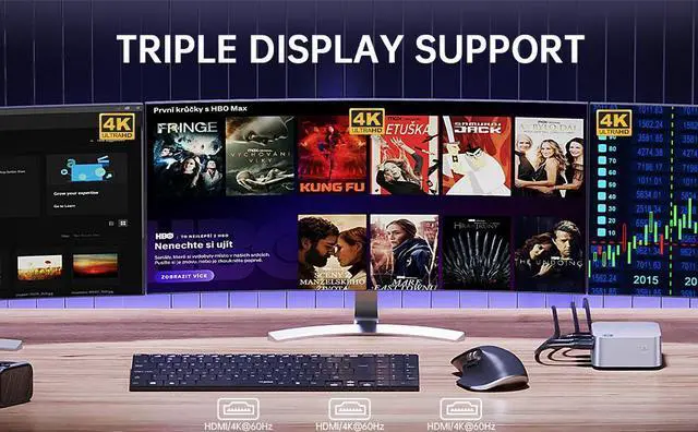 Alt view image 3 of 7 - DQDRM Mini PC Computer Win 11Pro, Intel 12th Gen N5095 (up to 2.9GHz) 16GB LPDDR5 512GB M.2 SSD Desktop Computers, Micro PC Support 4K UHD, Dual Gigabit Ethernet,3 HDMI,2.4G/5G WiFi, BT4.2