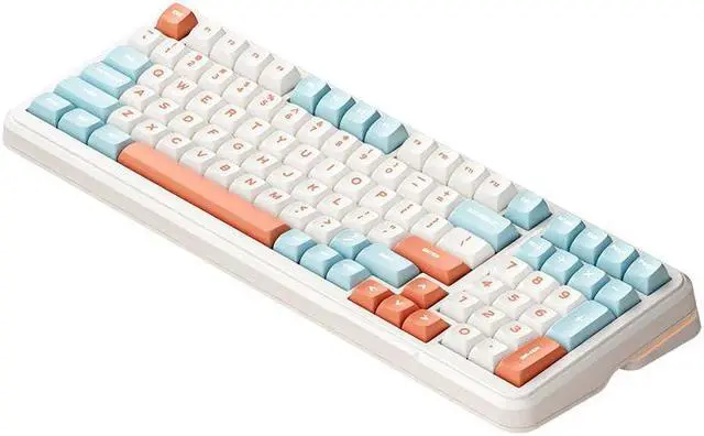 Main image of Mechanical Gaming Keyboard, RGB Backlit Wired Keyboard with Blue Switches & ABS Keycaps, Splash-Proof Function with Ergonomic Design, White BT/ 98 keys 6000mah Battery
