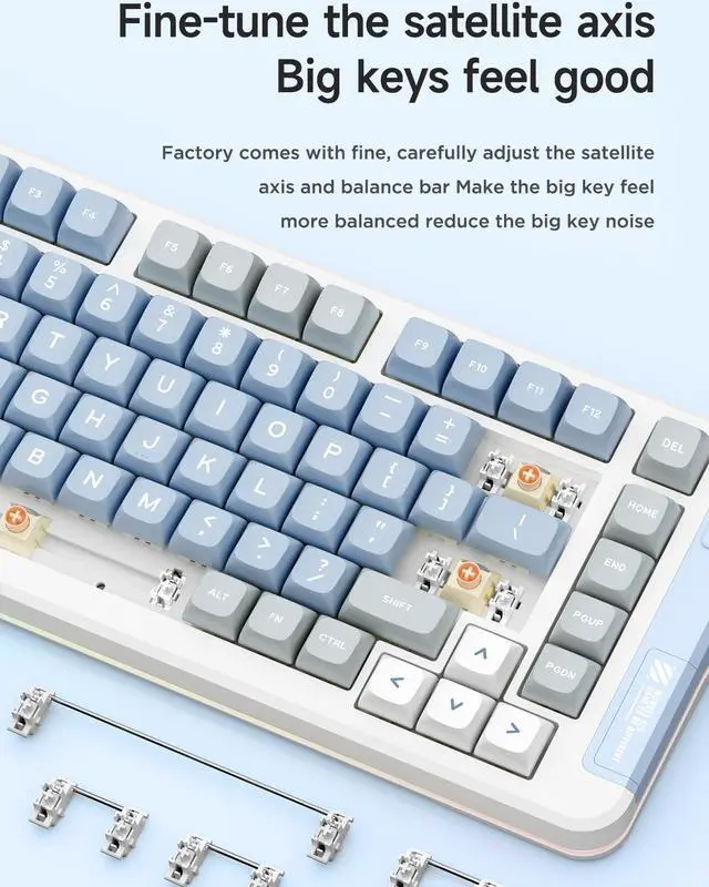 Alt view image 5 of 7 - Mechanical Gaming Keyboard, RGB Backlit Wired Keyboard with Blue Switches & ABS Keycaps, Splash-Proof Function with Ergonomic Design, White BT/ 98 keys 6000mah Battery