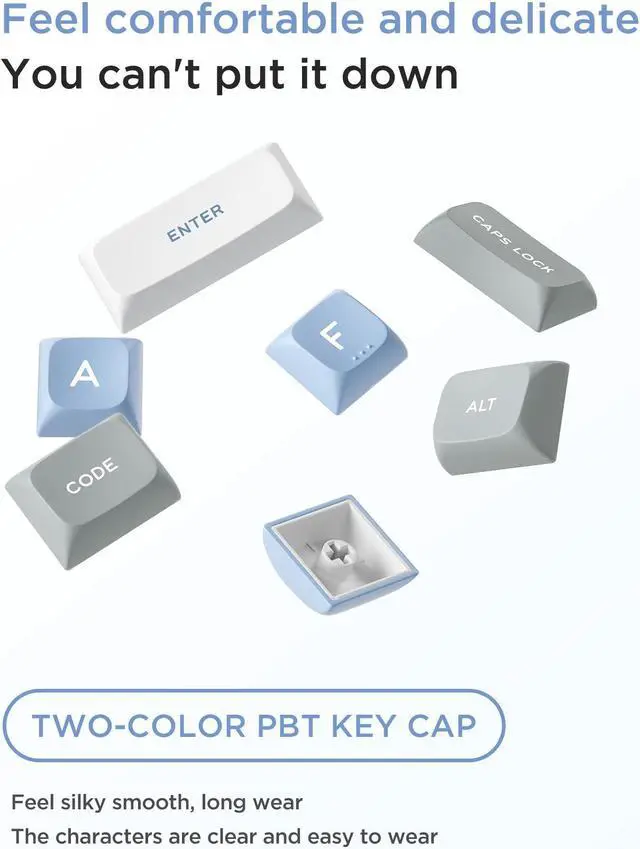 Alt view image 4 of 7 - Mechanical Gaming Keyboard, RGB Backlit Wired Keyboard with Blue Switches & ABS Keycaps, Splash-Proof Function with Ergonomic Design, White BT/ 98 keys 6000mah Battery