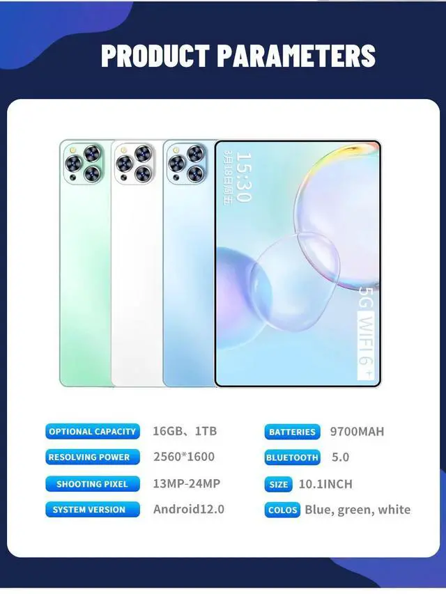 Alt view image 2 of 7 - DQDRM 2025 New Arrival 10 Inch Tablet Android 13.0 Google Play Dual 5G Network GPS Bluetooth WiFi Tablets 16G 1TB