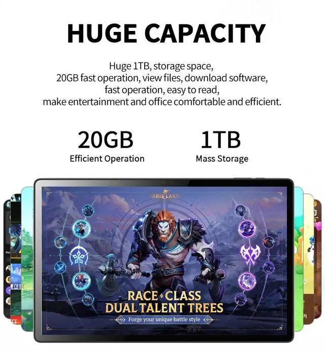 Alt view image 3 of 7 - DQDRM 2025 New Arrival 14 Inch 10 Core Tablet Android 13 Google Play Dual 4G/5G Network GPS Bluetooth WiFi Tablets 20GB RAM 1TB ROM