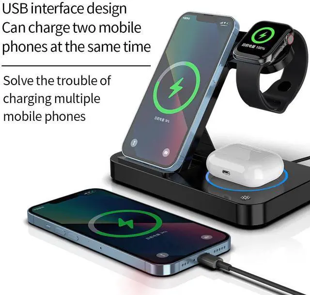 Main image of DQDRM 3-in-1 Magnetic Fast Charger Dock: Power Up Your iPhone 16/15 Pro, Apple Watch 8/7 & AirPods at Once Wireless Charging Stand
