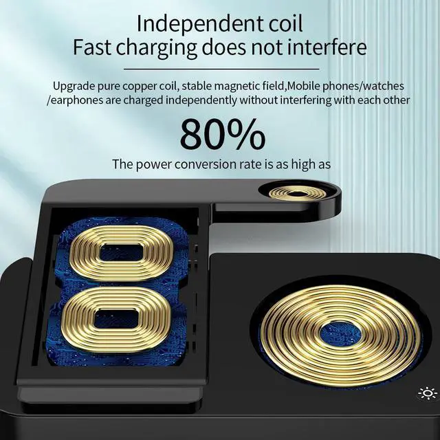 Alt view image 5 of 7 - DQDRM 3-in-1 Magnetic Fast Charger Dock: Power Up Your iPhone 16/15 Pro, Apple Watch 8/7 & AirPods at Once Wireless Charging Stand