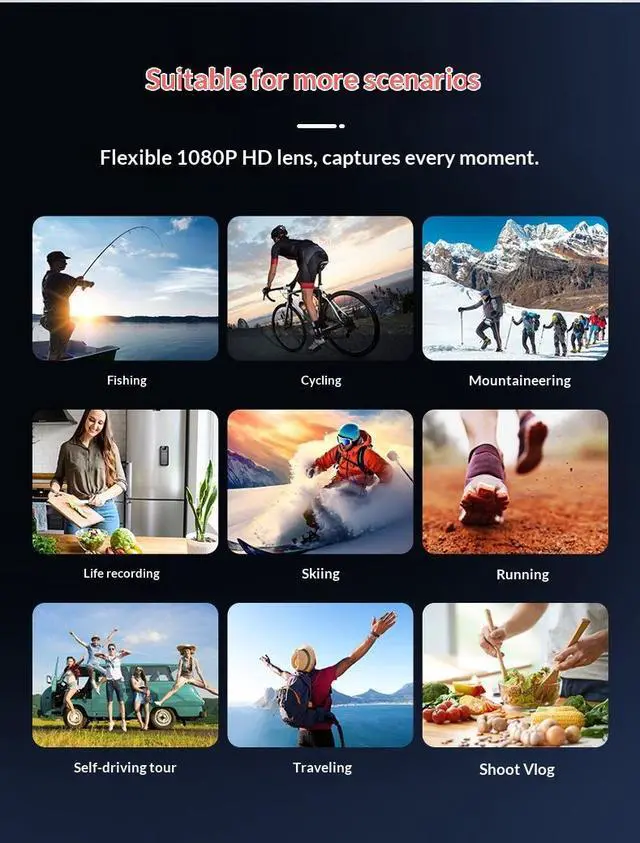 Alt view image 2 of 7 - DQDRM 1080P Outdoor Sports Camera Meeting Recorder Portable Pocket Cycling Sports Anti-Shake Camcorder