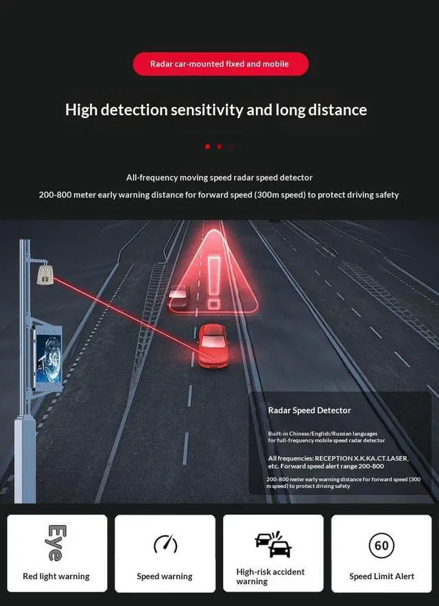 Alt view image 7 of 7 - DQDRM Electronic dog in-vehicle radar speed detection and warning device, speed detection camera, in-vehicle mobile speed detection radar, in-vehicle laser radar speed detector