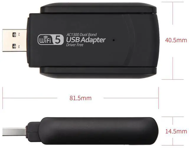 Alt view image 3 of 7 - DQDRM Dual-band 1300M driver-free USB WiFi network card, 2.4G and 5.8G high-speed dual-band gigabit wireless network card