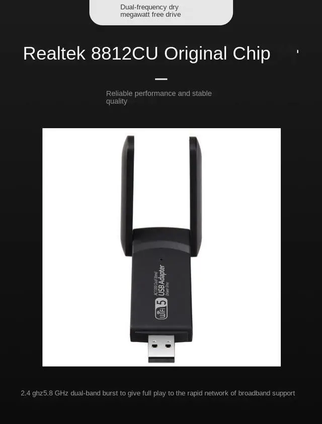 Alt view image 4 of 7 - DQDRM Dual-band 1300M driver-free USB WiFi network card, 2.4G and 5.8G high-speed dual-band gigabit wireless network card