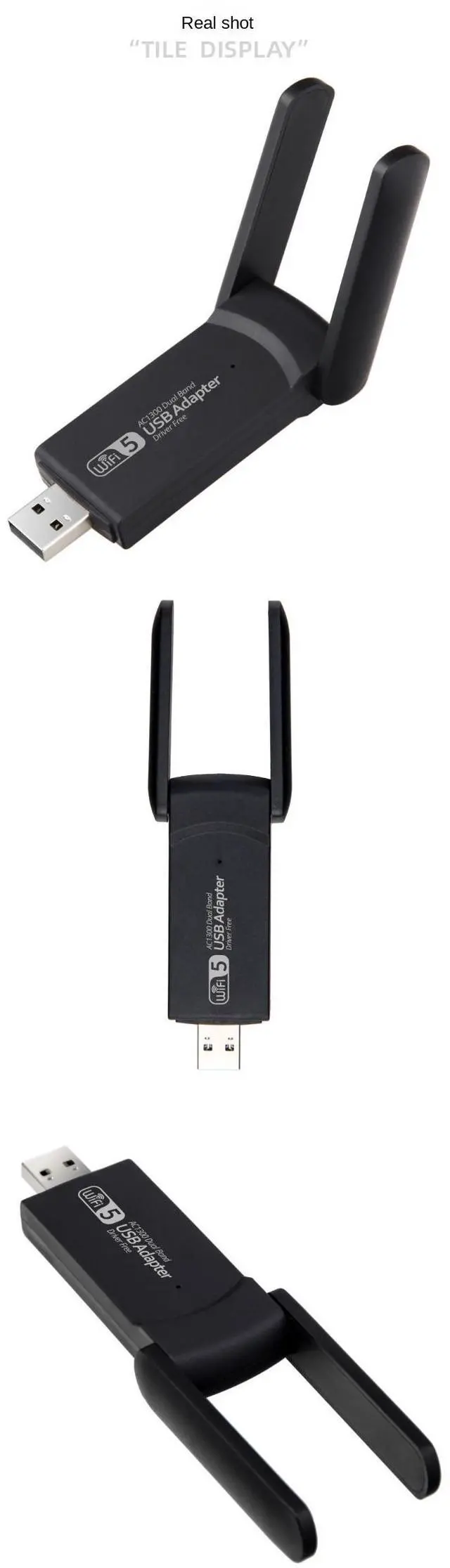 Alt view image 7 of 7 - DQDRM Dual-band 1300M driver-free USB WiFi network card, 2.4G and 5.8G high-speed dual-band gigabit wireless network card