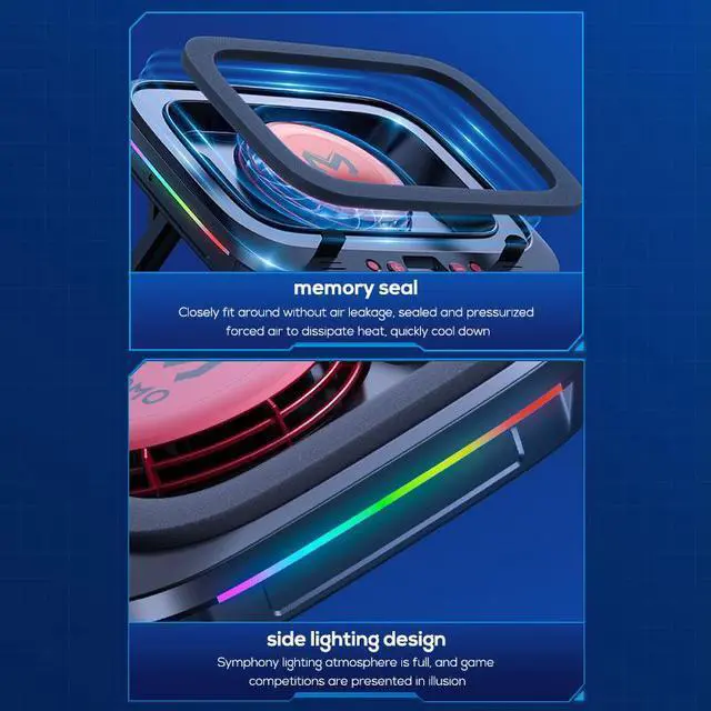 Alt view image 7 of 7 - MEMO Gaming Laptop Cooler Turbo Fan Stand Compressed Air-Cooling Pad for Notebook 14-19 Advanced Seal Foam Heat Dissipation with RGB Lighting, 7-Level Adjustment, Dust Protection
