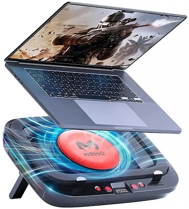 Main image of MEMO Gaming Laptop Cooler Turbo Fan Stand Compressed Air-Cooling Pad for Notebook 14-19 Advanced Seal Foam Heat Dissipation with RGB Lighting, 7-Level Adjustment, Dust Protection