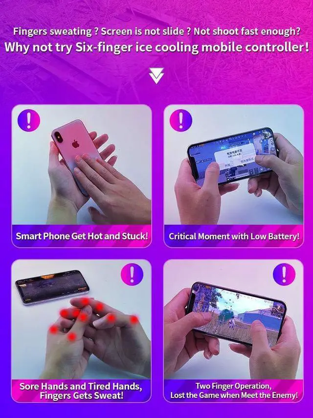 Alt view image 3 of 7 - MEMO Mobile Game Controller Cooling Phone Gamepad 4 Trigger 6 Finger Operation Grip 4000 mAh Built-in battery Rechargeable for iPhone, Samsung, Oneplus, Pixel, compatible with PUBG CoD Warzone Mobile