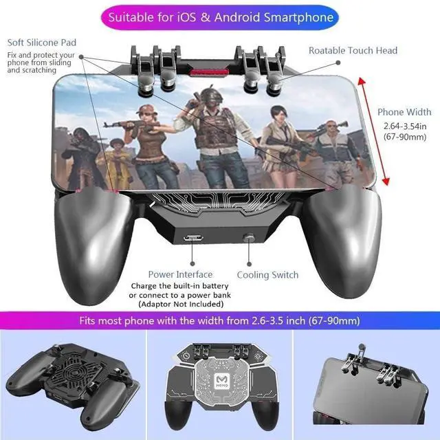 Alt view image 2 of 7 - MEMO Mobile Game Controller Cooling Phone Gamepad 4 Trigger 6 Finger Operation Grip 4000 mAh Built-in battery Rechargeable for iPhone, Samsung, Oneplus, Pixel, compatible with PUBG CoD Warzone Mobile