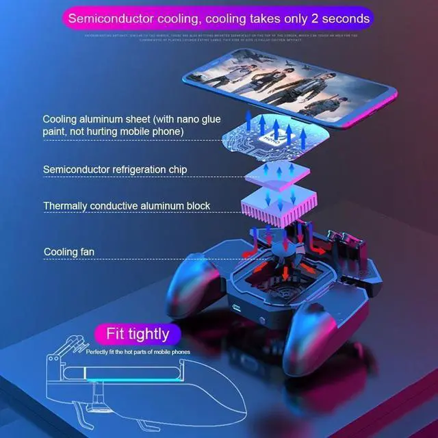 Alt view image 4 of 7 - MEMO Mobile Game Controller Cooling Phone Gamepad 4 Trigger 6 Finger Operation Grip 4000 mAh Built-in battery Rechargeable for iPhone, Samsung, Oneplus, Pixel, compatible with PUBG CoD Warzone Mobile