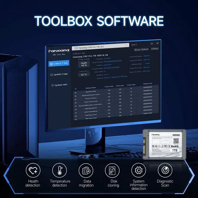 Alt view image 5 of 7 - fanxiang S102 Pro 500GB SSD SATA III 6Gb/s 2.5" SSD Internal Solid State Drive, Read Speed up to 560MB/s, Aluminum Shell, Compatible with Laptop and PC Desktops