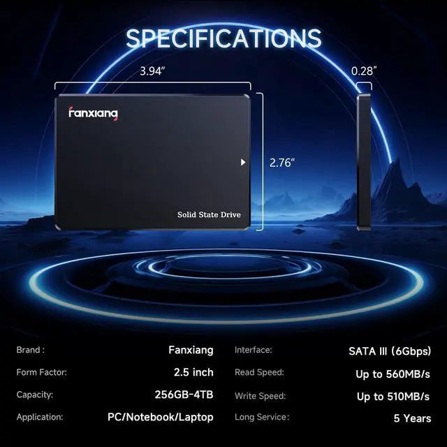 Alt view image 6 of 7 - fanxiang 256GB SSD SATA 2.5'' 6Gb/s 3D NAND QLC Internal Solid State Drive, Up to 530 MB/s SLC Cache for Laptop and PC Desktop Storage Performance Boost 7mm(0.28) S101Q