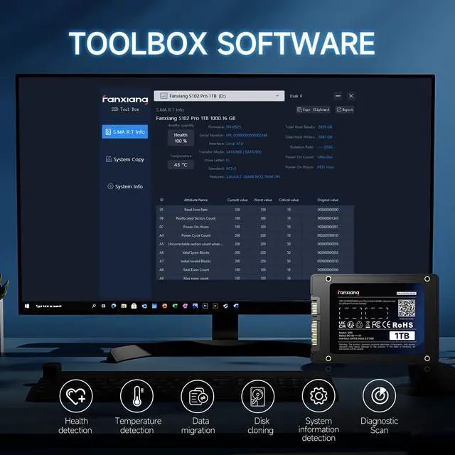 Alt view image 5 of 7 - fanxiang 256GB SSD SATA 2.5'' 6Gb/s 3D NAND QLC Internal Solid State Drive, Up to 530 MB/s SLC Cache for Laptop and PC Desktop Storage Performance Boost 7mm(0.28) S101Q
