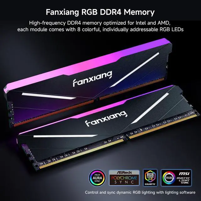 Alt view image 5 of 7 - Fanxiang RGB 32GB (2 x 16GB) 288-Pin PC RAM DDR4 3200 (PC4 25600) Desktop Memory for Intel XMP2.0 PC Gaming Computer Memory Module Kit