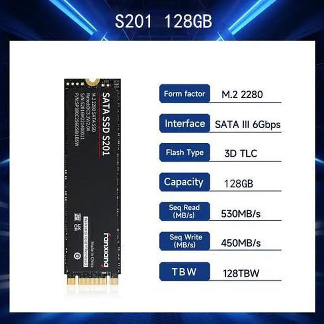 Alt view image 2 of 6 - Fanxiang M.2 2280 SATA III 3D NAND TLC SSD 128GB SATA Internal Solid State Drive, NGFF SSD Drive , Up to 550MB/s 6Gb/s, , Compatible with Laptop and PC Desktop