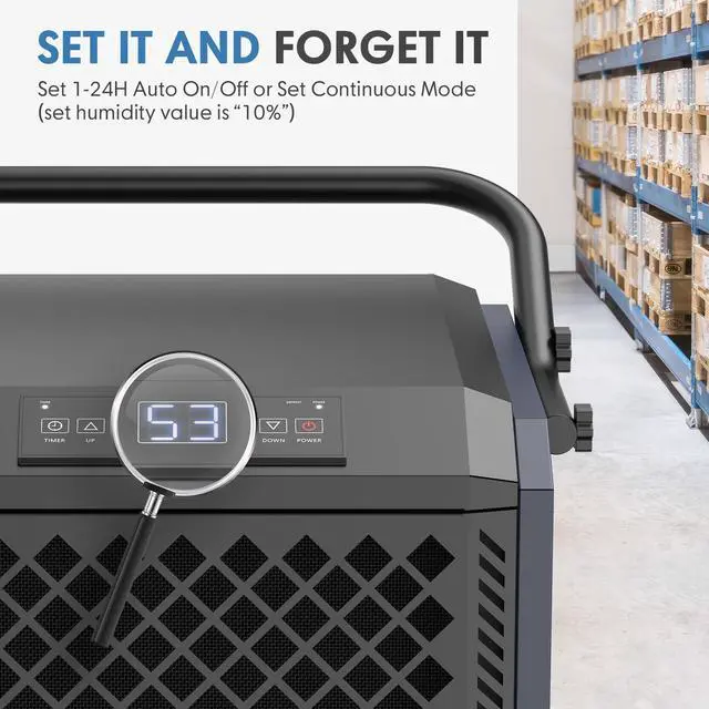 Alt view image 4 of 7 - ANDTE 305 Pints Commercial Dehumidifier, Crawl Space Dehumidifier for Basement with 6.56ft Drain Hose and 24 Hr Timer, Spaces up to 9000 Sq. Ft, Compact, Portable, Auto Defrost, Memory Starting