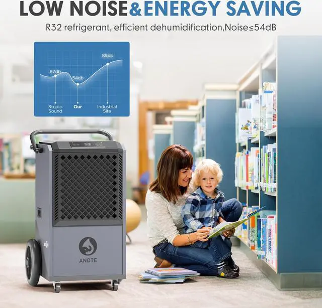 Alt view image 6 of 7 - ANDTE 305 Pints Commercial Dehumidifier, Crawl Space Dehumidifier for Basement with 6.56ft Drain Hose and 24 Hr Timer, Spaces up to 9000 Sq. Ft, Compact, Portable, Auto Defrost, Memory Starting