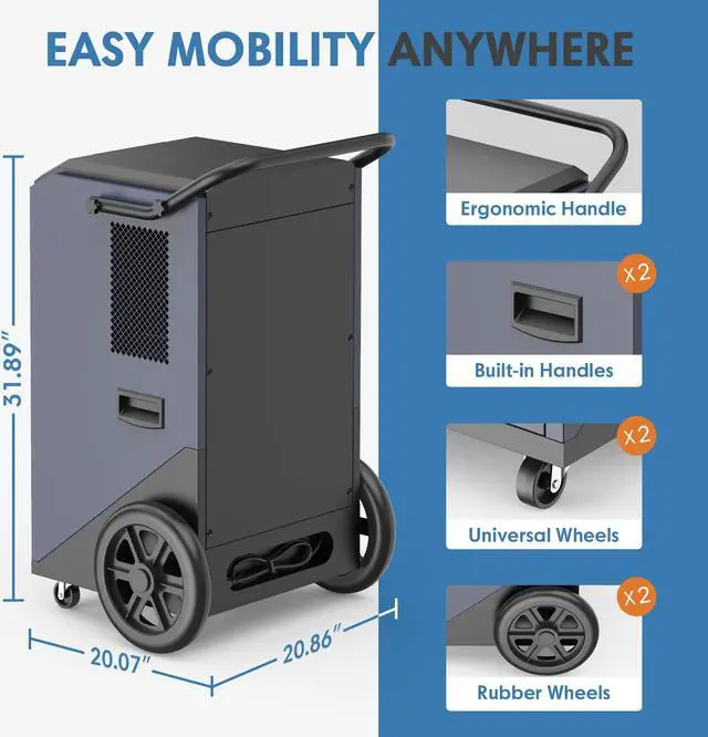 Alt view image 7 of 7 - ANDTE 305 Pints Commercial Dehumidifier, Crawl Space Dehumidifier for Basement with 6.56ft Drain Hose and 24 Hr Timer, Spaces up to 9000 Sq. Ft, Compact, Portable, Auto Defrost, Memory Starting