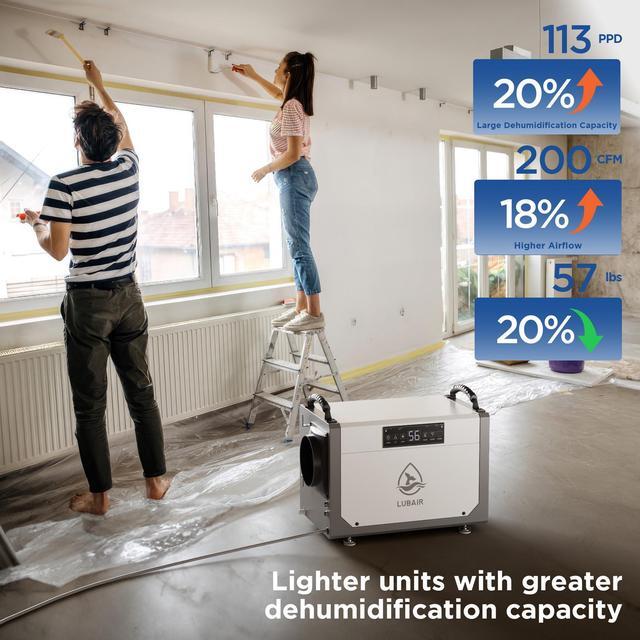 Alt view image 5 of 7 - LUBAIR 113 Pints Crawl Space Dehumidifiers for Basement, Commercial Dehumidifier with Internal Automatic Drain Pump