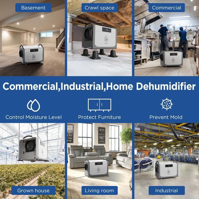 Alt view image 7 of 7 - LUBAIR 113 Pints Crawl Space Dehumidifiers for Basement, Commercial Dehumidifier with Internal Automatic Drain Pump