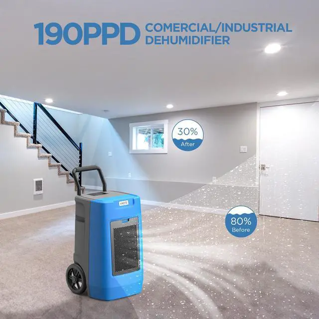 Alt view image 2 of 7 - ANDTE 190 Pints Commercial Dehumidifier with Built-in Drainage Pump, Blue