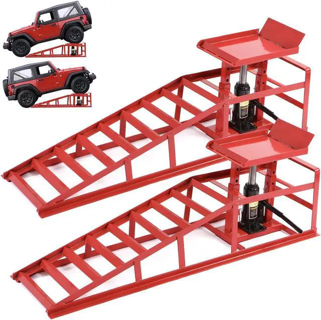 Main image of Car Ramps 2 Pack Hydraulic High Lift Service Vehicle Ramps 5T 11023 lbs Heavy Duty Steel Automotive Truck Wheel Ramps for Oil Changes with Support Jack for DIY Repair Stores Auto Beauty Stores