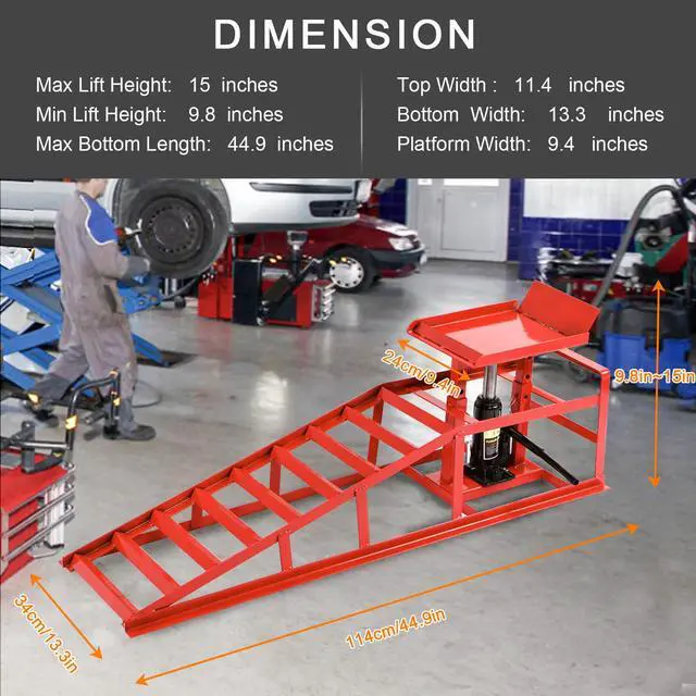 Alt view image 6 of 7 - Car Ramps 2 Pack Hydraulic High Lift Service Vehicle Ramps 5T 11023 lbs Heavy Duty Steel Automotive Truck Wheel Ramps for Oil Changes with Support Jack for DIY Repair Stores Auto Beauty Stores