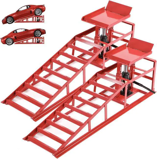 Alt view image 2 of 7 - Car Ramps 2 Pack Hydraulic High Lift Service Vehicle Ramps 5T 11023 lbs Heavy Duty Steel Automotive Truck Wheel Ramps for Oil Changes with Support Jack for DIY Repair Stores Auto Beauty Stores