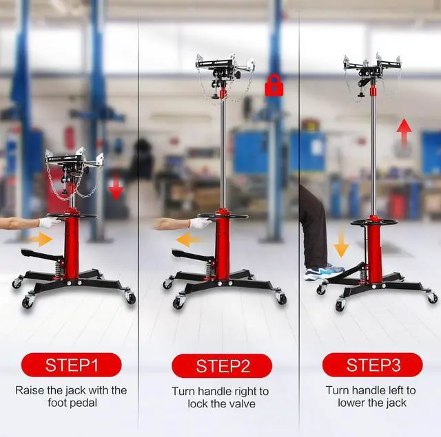 Alt view image 7 of 7 - Transmission Jack Heavy Duty Professional Hydraulic Transmission Jack High Lift 2 Stage Adjustable Telescoping 1/2 Ton Capacity Tack Adapter for Floor Jack Car Lift with Foot Pedal