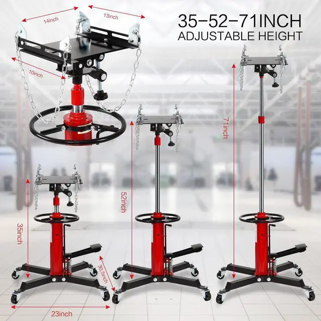 Alt view image 4 of 7 - Transmission Jack Heavy Duty Professional Hydraulic Transmission Jack High Lift 2 Stage Adjustable Telescoping 1/2 Ton Capacity Tack Adapter for Floor Jack Car Lift with Foot Pedal