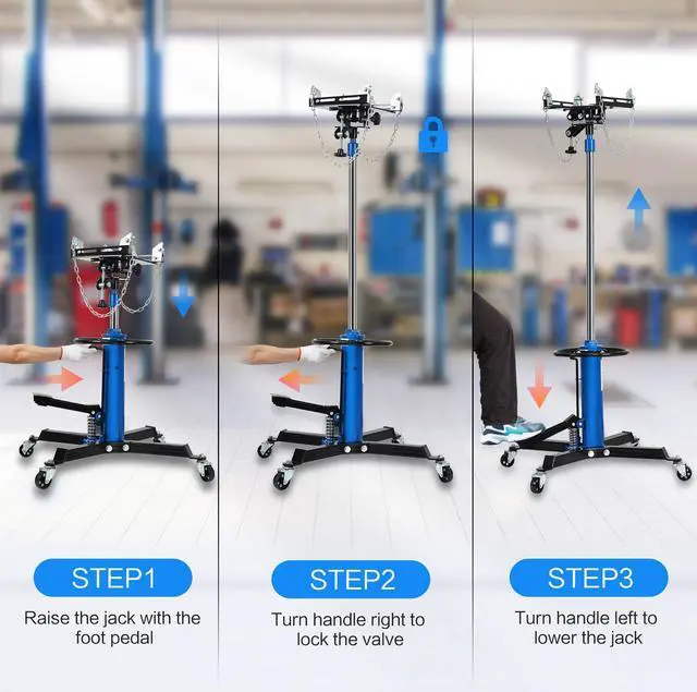 Alt view image 7 of 7 - Transmission Jack Heavy Duty Professional Hydraulic Transmission Jack High Lift 2 Stage Adjustable Telescoping 1/2 Ton Capacity Tack Adapter for Floor Jack Car Lift with Foot Pedal (Blue)