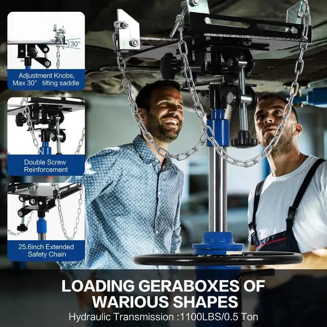 Alt view image 5 of 7 - Transmission Jack Heavy Duty Professional Hydraulic Transmission Jack High Lift 2 Stage Adjustable Telescoping 1/2 Ton Capacity Tack Adapter for Floor Jack Car Lift with Foot Pedal (Blue)