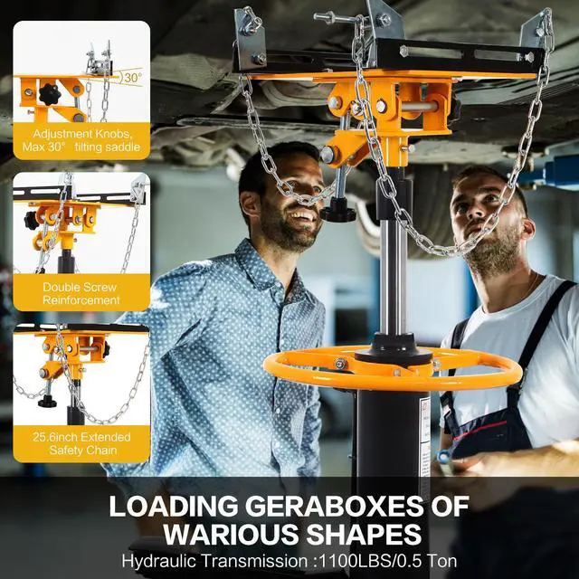 Alt view image 5 of 7 - Transmission Jack Heavy Duty Professional Hydraulic Transmission Jack High Lift 2 Stage Adjustable Telescoping 1/2 Ton Capacity Tack Adapter for Floor Jack Car Lift with Foot Pedal (Yellow)