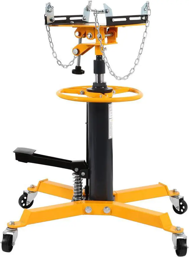 Alt view image 2 of 7 - Transmission Jack Heavy Duty Professional Hydraulic Transmission Jack High Lift 2 Stage Adjustable Telescoping 1/2 Ton Capacity Tack Adapter for Floor Jack Car Lift with Foot Pedal (Yellow)