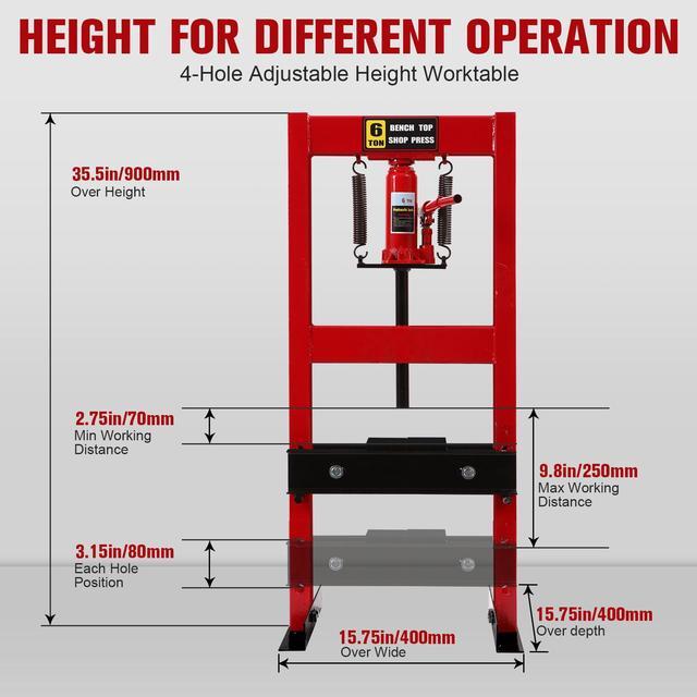 Alt view image 2 of 7 - Hydraulic Press 12 Ton Hydraulic Shop Press H-Frame Garage Floor Adjustable Shop Press with Plates Adjustable Working Table Height