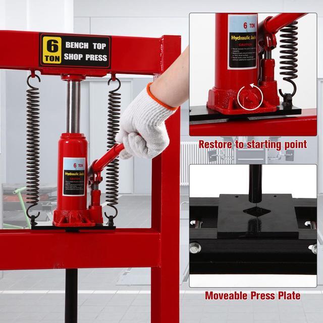 Alt view image 5 of 7 - Hydraulic Press 12 Ton Hydraulic Shop Press H-Frame Garage Floor Adjustable Shop Press with Plates Adjustable Working Table Height
