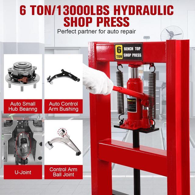 Alt view image 4 of 7 - Hydraulic Press 12 Ton Hydraulic Shop Press H-Frame Garage Floor Adjustable Shop Press with Plates Adjustable Working Table Height