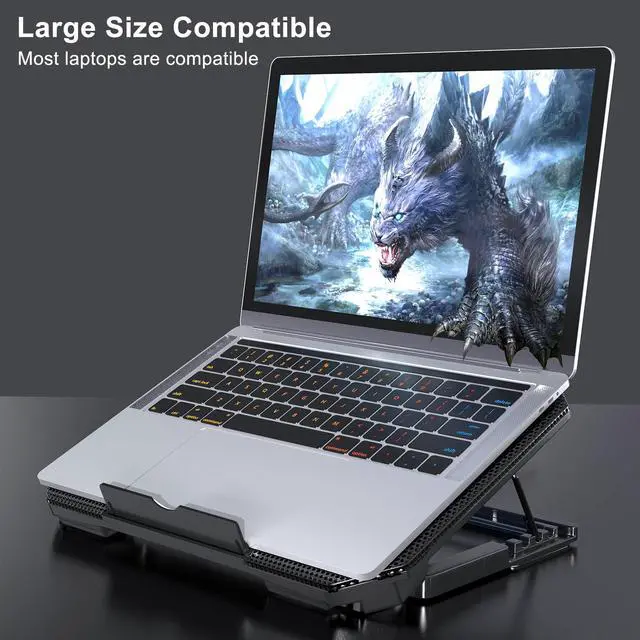 Alt view image 2 of 6 - LIENS Laptop Cooling Pad with Adjustable Height Two 5.1 Inches Fan 2 USB Ports Suitable for 12"-15.6" Laptops(Black)